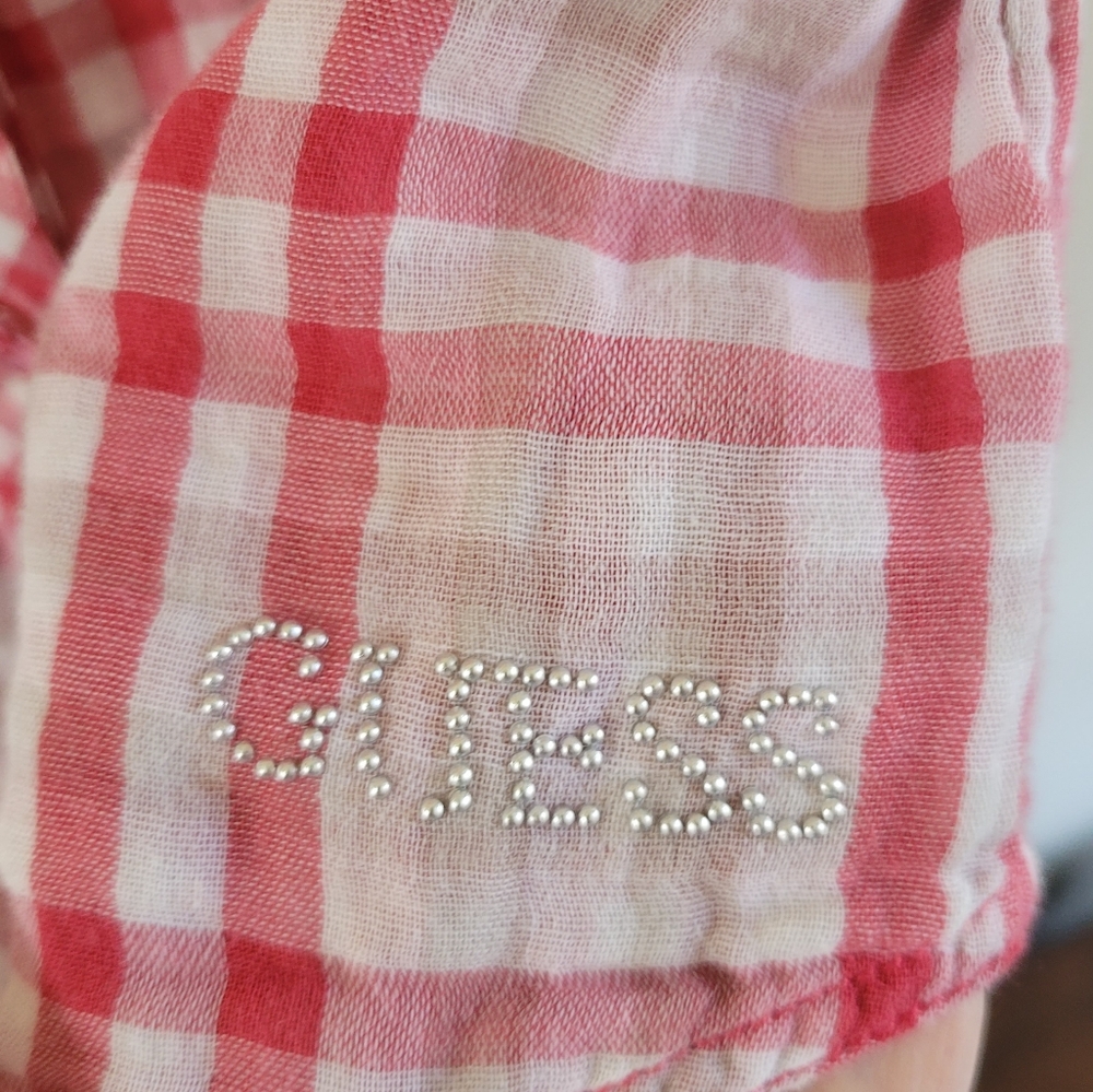 Guess Western Red and White Plaid Button Down Shirt - Picture 7 of 9